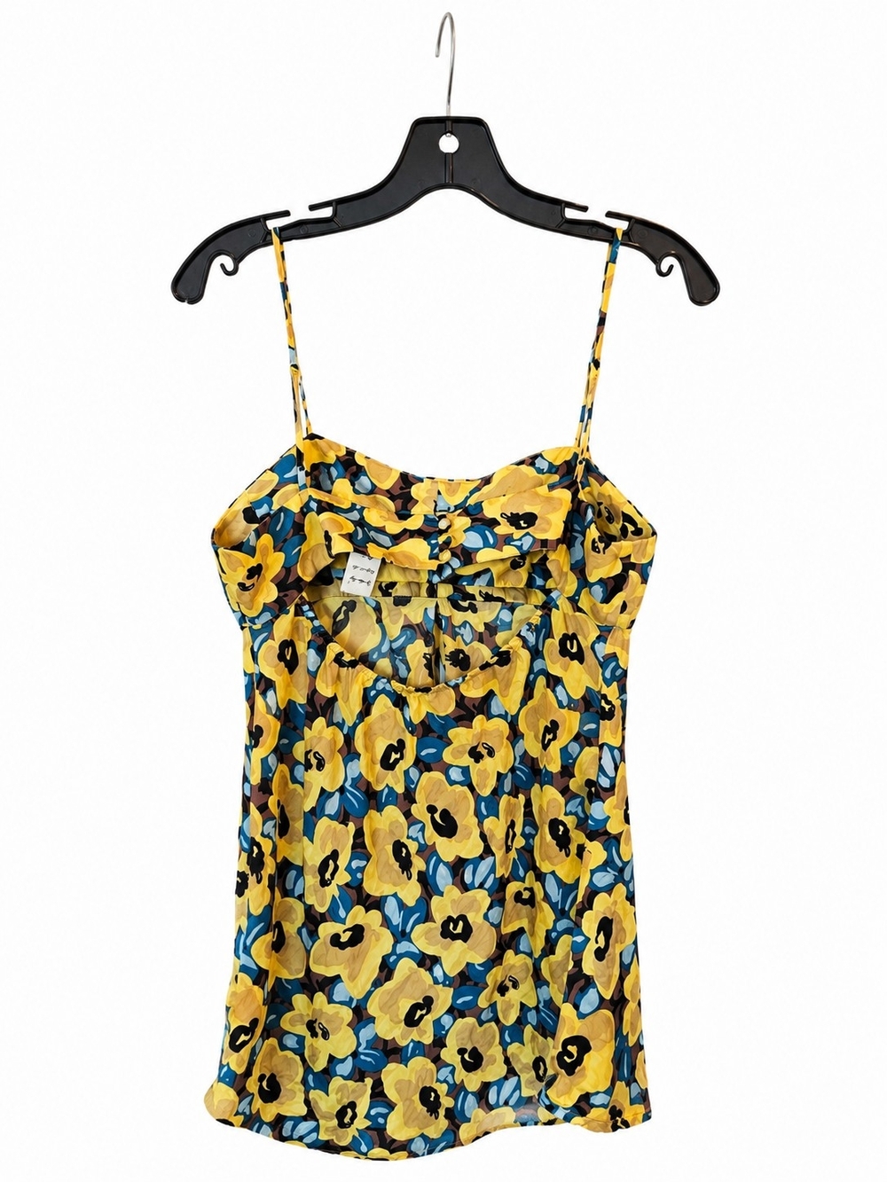 100% Silk Floral Camisole Top Yellow Blue Cutout Back Size M - Picture 4 of 7